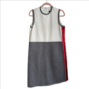 MARIE SAINT PIERRE Grey White Neoprene Asymmetrical Shift Dress Size Large NWT